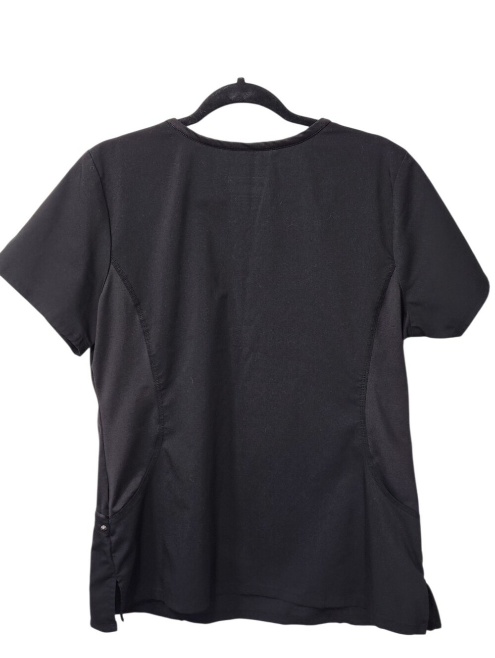 Purple Label Yoga Black Scrub Top Large Stretch V Neck 2 Pocket Medical Uniform - Picture 2 of 11